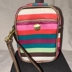 Coach Legacy Multicolor Striped Sateen w/Gold Leather Trim Wristlet